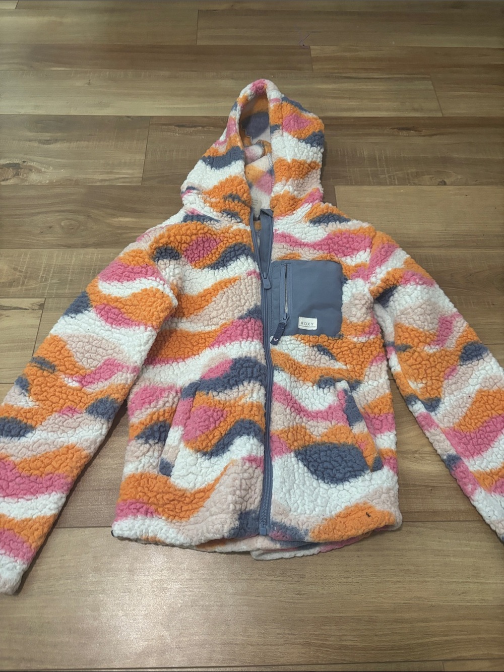 Roxy Kids Sherpa Hooded Jacket - Orange, Pink, Gray, Cream